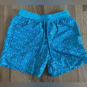 ~SOLD~ Men’s Vilebrequin Moorea Blue Anchor Swim Trunks with Pockets & Lined